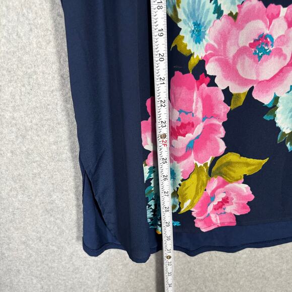 Chicos Tunic Top Large 2 Navy Pink Garden Party Stretch Soft Flowy Casual Granny - Picture 6 of 9